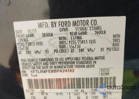 2011 Ford Ranger Xlt из США, поврежденный, VIN 1FTLR4FE8BPA24182